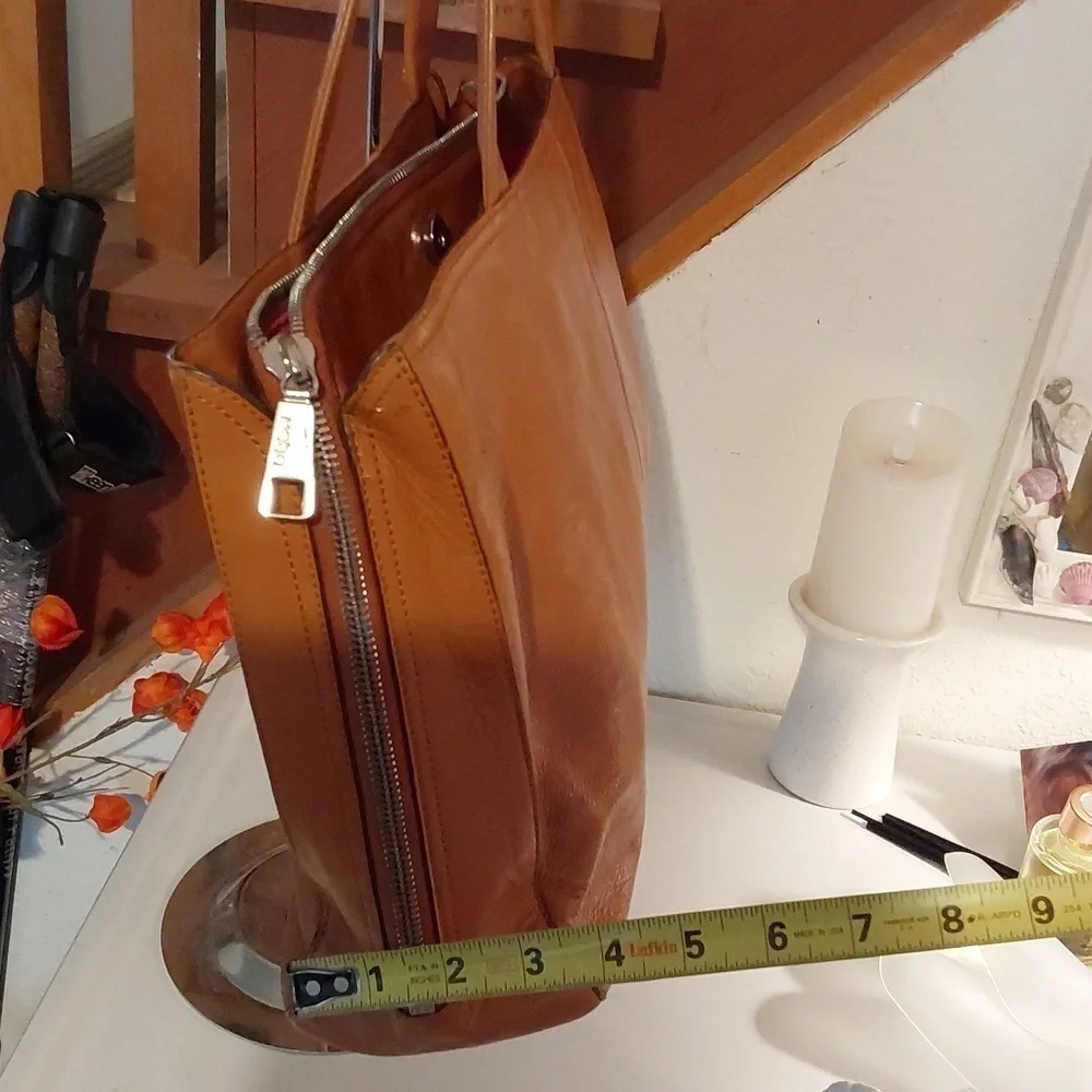 Hobo Womens Vintage Tan Orange Leather Zipper Tote Bag Minimalist Large